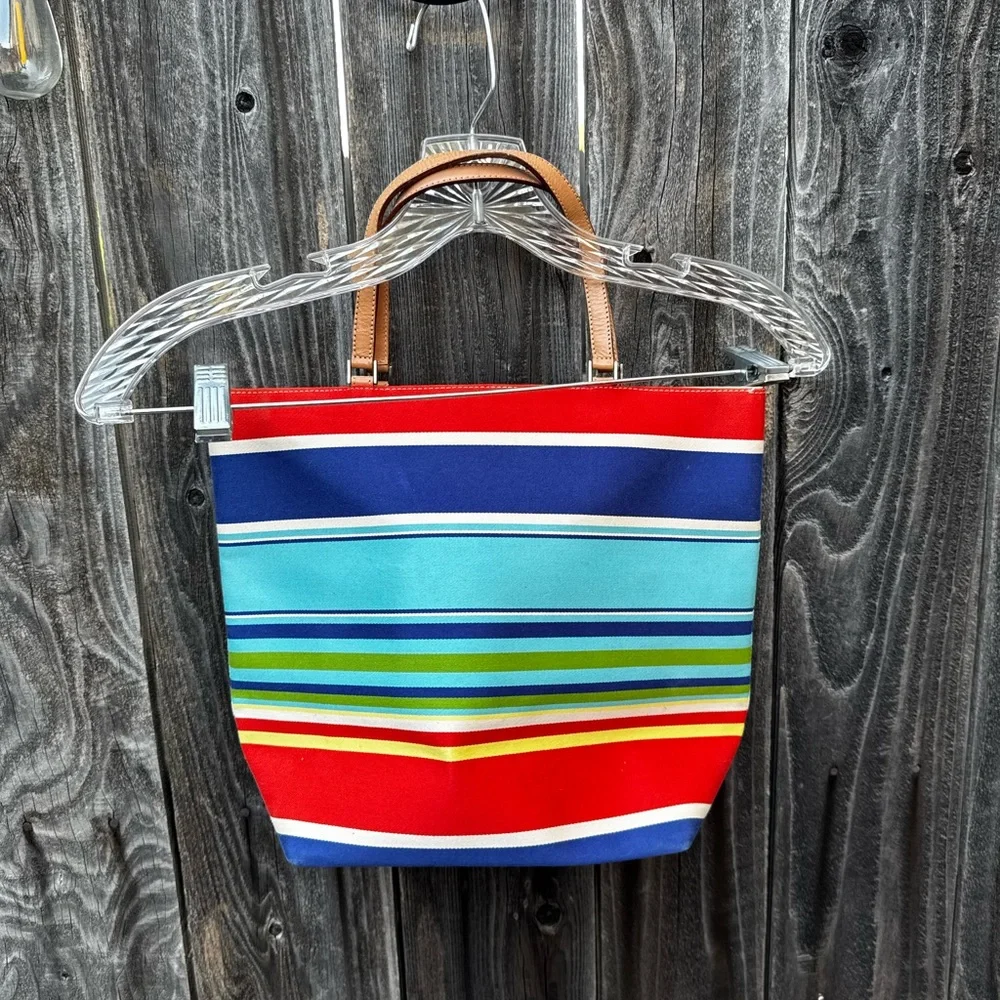 Vintage Kate Spade Beach Multicolor Pinstripe Tote Style Shoulder Bag Purse